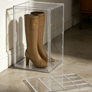 Large Stackable Acrylic Shoe Storage Box with Adjustable Dividers