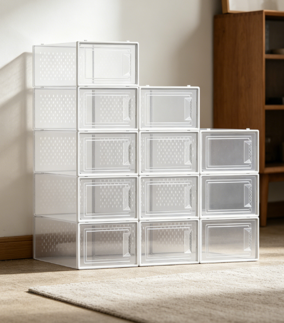 Transparent Stackable Plastic Shoe Box Set