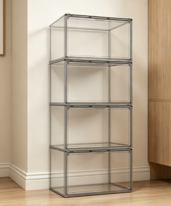 Black... Stackable Shoe Boxes with Magnetic Lids - Image 2