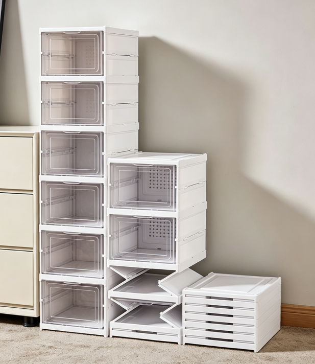 Foldable Multi-Tier Transparent Shoe Rack Boxes - Image 2