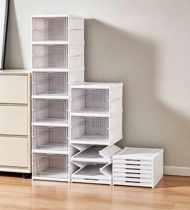 Foldable Multi-Tier Transparent Shoe Rack Boxes