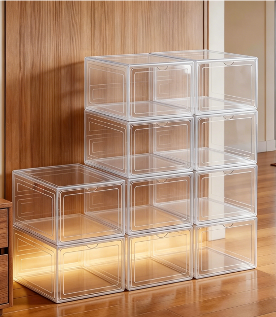 Transparent Stackable Shoe Boxes with Drop-Front Doors - Image 2