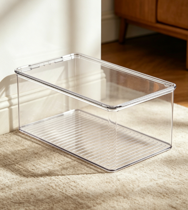Transparent Stackable Plastic Shoe Box with Hinged Lid