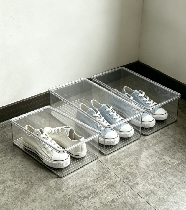 Transparent Plastic Shoe Boxes with Hinged Lids