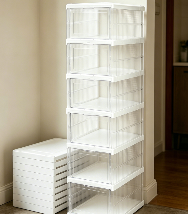 Transparent Flip-Top Stackable Shoe Boxes