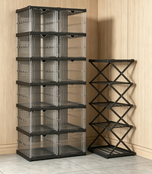 Foldable & Stackable Shoe Cabinet Organizer Set