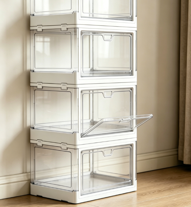 Stackable Foldable Storage Bins with Magnetic Doors
