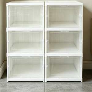 Foldable Shoe Cabinet with Transparent Doors