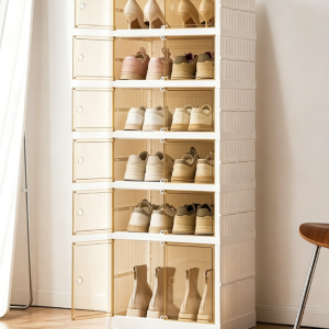 Foldable Shoe Cabinet with Magnetic Transparent Doors