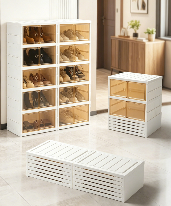 Large Foldable Shoe Cabinet with Transparent Doors